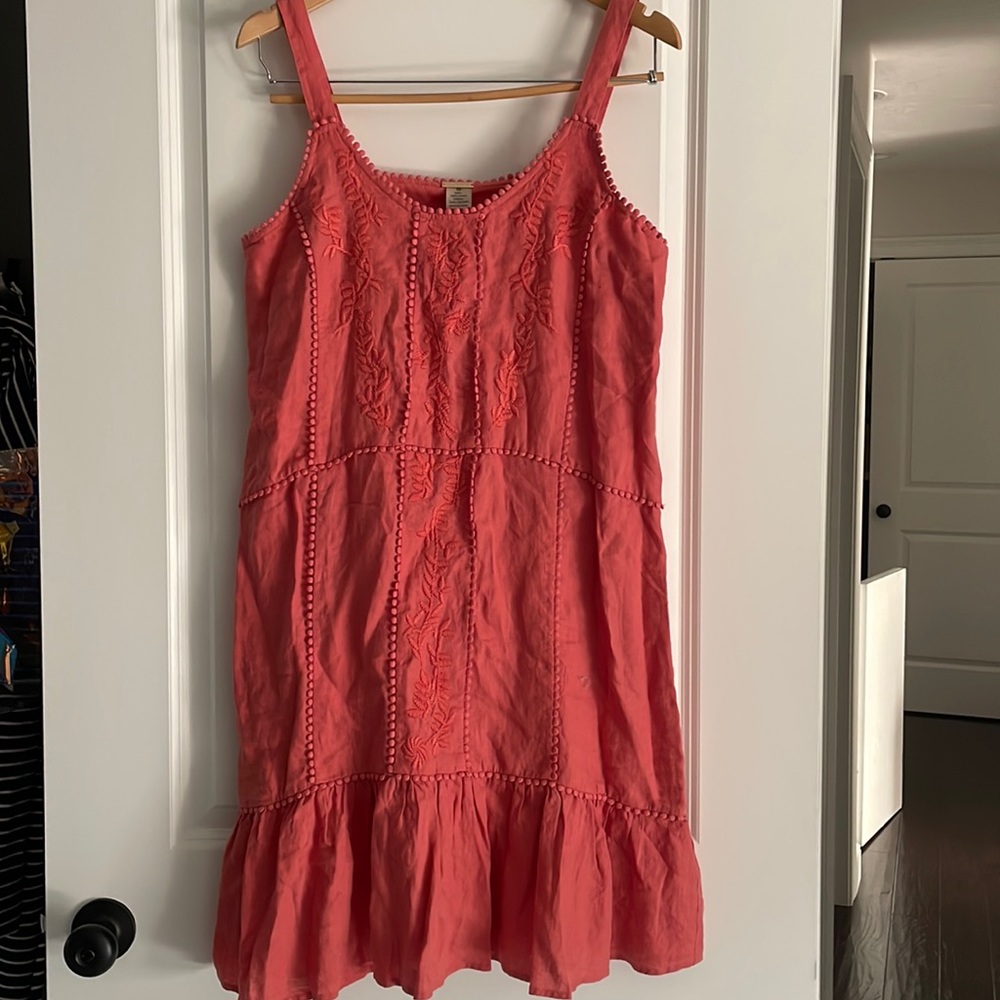 Magaschoni Coral Embroidered Sleeveless Dress linen